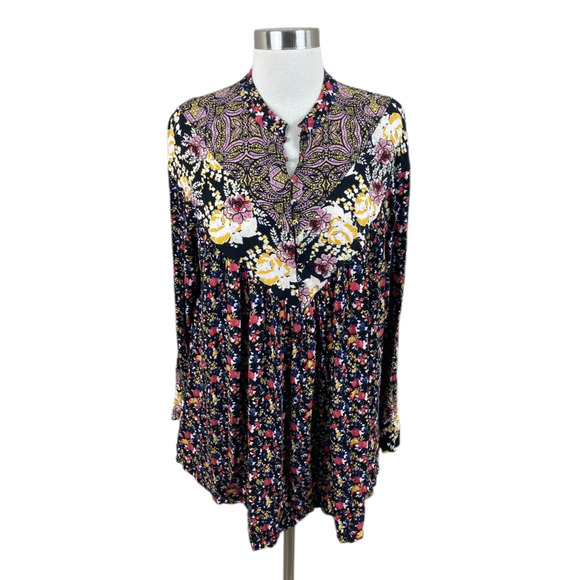 Free People Wildflower Fields Henley Tunic Oversized Boho Flowy Top Size M - Picture 1 of 4